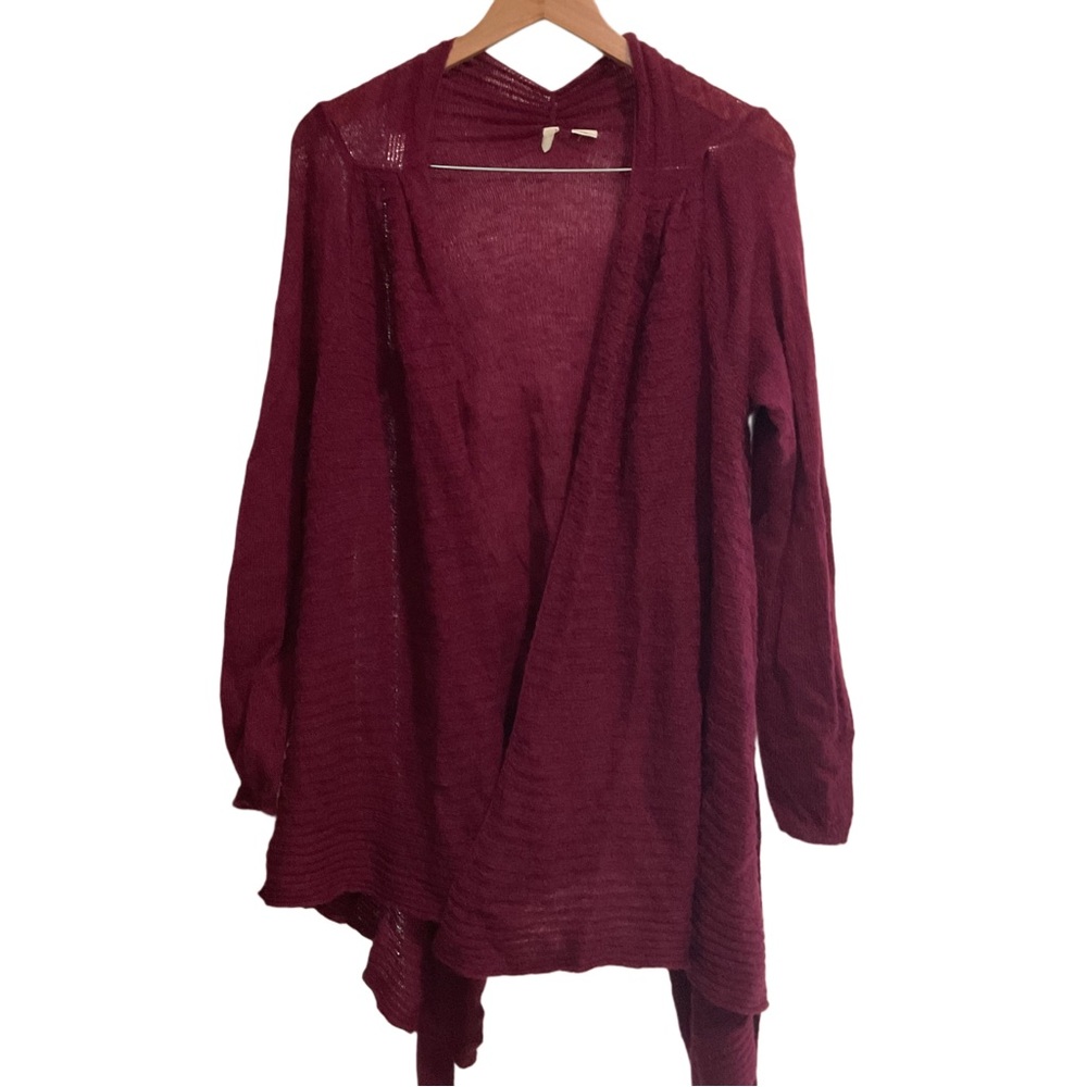 Moth Anthropologie Waterfall‎ Open Front Tie Cardigan Sweater Burgundy